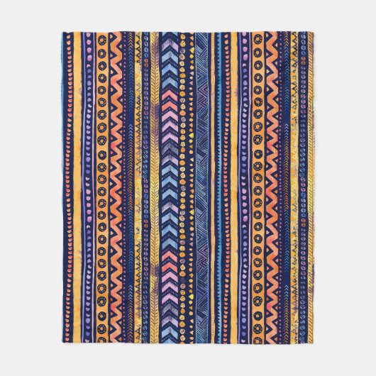 Couverture Polaire Aquarelle tribale ethnique Motif foncé (Devant)