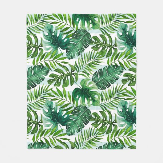 Couverture Polaire Aquarelle Tropical Feuilles Green Modern (Devant)
