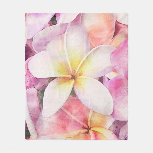 Couverture Polaire Aquarelle tropicale de la plumeria d'Hawaï (Devant)