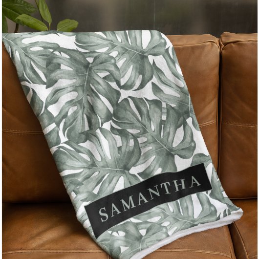 Couverture Polaire Aquarelle tropicale Oasis moderne Feuille Motif