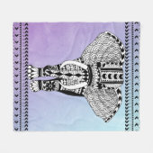 Couverture Polaire Aquarelle Turquoise et violette de l'éléphant trib (Devant (Horizontal))