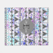 Couverture Polaire Aquarelle turquoise et violette Gris Aztec Motif p (Devant (Horizontal))