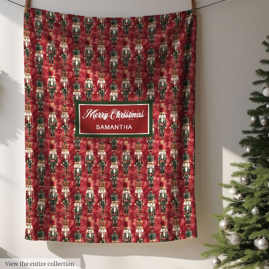Couverture Polaire Aquarelle unique Noisettes de Noël Rouge profond