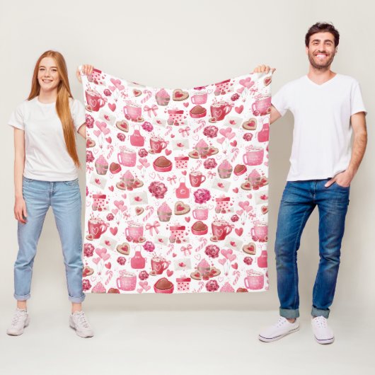 Couverture Polaire Aquarelle Valentine rose doux Motif sans couture (En situation)