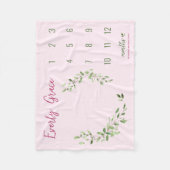 Couverture Polaire Aquarelle Vert Feuilles rose bébé fille jalon (Devant)