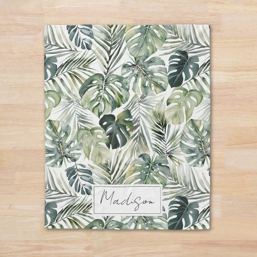 Couverture Polaire Aquarelle Vert Forêt tropicale Feuille Motif