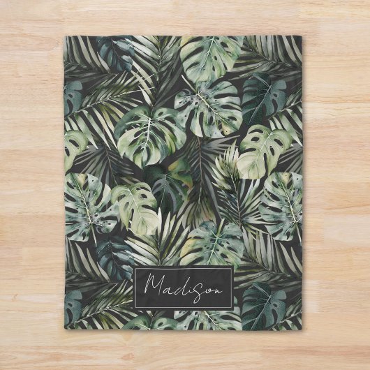 Couverture Polaire Aquarelle Vert Forêt tropicale Feuille Motif