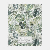 Couverture Polaire Aquarelle Vert Forêt tropicale Feuille Motif (Devant)