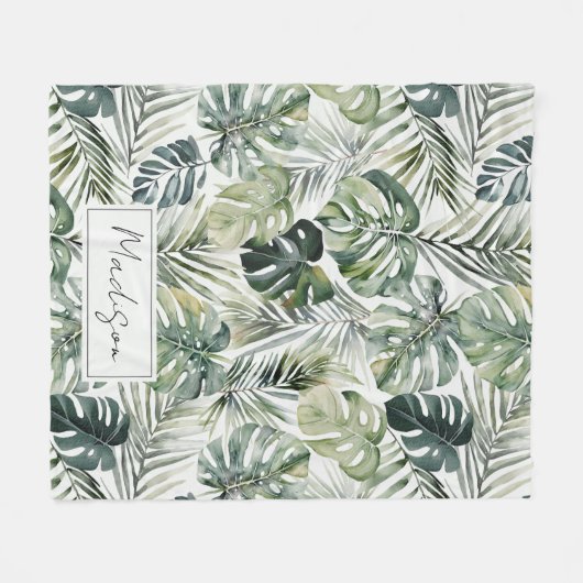 Couverture Polaire Aquarelle Vert Forêt tropicale Feuille Motif (Devant (Horizontal))