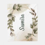 Couverture Polaire Aquarelle Vert & Or Nom personnalisé Personnalisé (Devant)