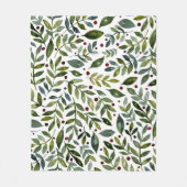 Couverture Polaire Aquarelle verte branches saisonnières et baies (Devant)