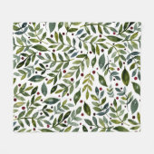 Couverture Polaire Aquarelle verte branches saisonnières et baies (Devant (Horizontal))