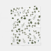 Couverture Polaire Aquarelle verte Eucalyptus Nom du bébé répété (Devant)