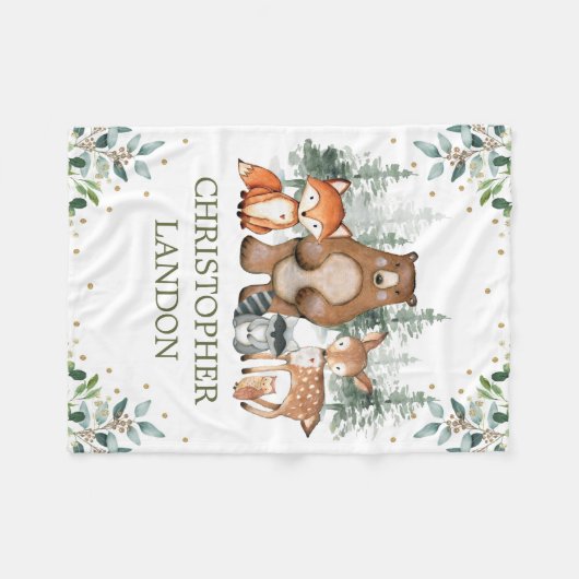 Couverture Polaire Aquarelle verte Forêt forestière Boy Nursery (Devant (Horizontal))