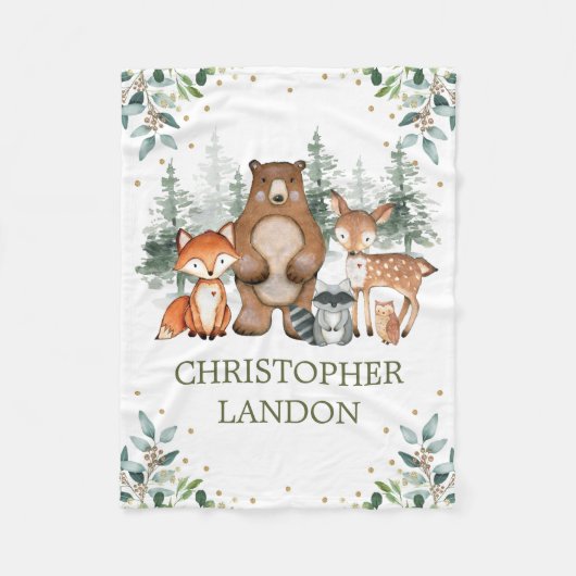 Couverture Polaire Aquarelle verte Forêt forestière Boy Nursery (Devant)