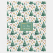 Couverture Polaire Aquarelle verte rouge moderne arbres de Noël fleur (Devant)