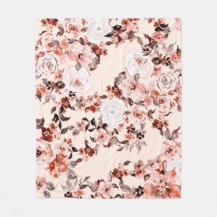 Couverture Polaire Aquarelle vintage floral transparent motif, brun