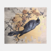 Couverture Polaire Aquarelle vintage Goth Raven Gold Roses (Devant (Horizontal))