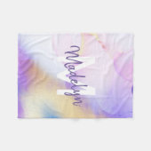 Couverture Polaire Aquarelle violet Abstrait Girly Luxury Monogramme (Devant (Horizontal))