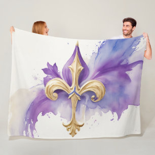 Couverture Polaire Aquarelle violette Tan Fleur de Lis