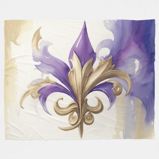 Couverture Polaire Aquarelle violette Tan Fleur de Lis (Devant (Horizontal))