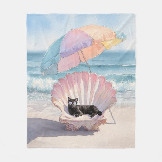 Couverture Polaire Aquarelle Whimsical Cat Beach Blanket (Devant)