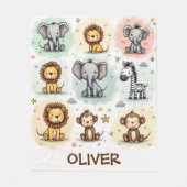 Couverture Polaire Aquarelle Whimsical Safari Animal Doodles (Devant)