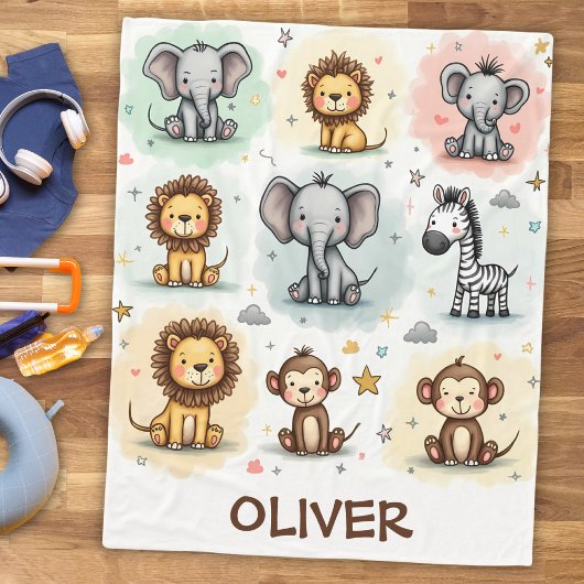 Couverture Polaire Aquarelle Whimsical Safari Animal Doodles