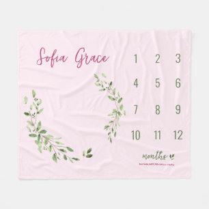 Couverture Polaire Aquarelle Wreath Rose Baby girl Custom jalon