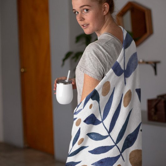 Couverture Polaire Aquarelles et baies - indigo et beige