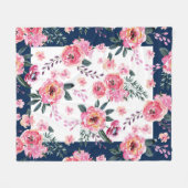 Couverture Polaire Aquarelles motif pivoines et feuilles roses (Devant (Horizontal))