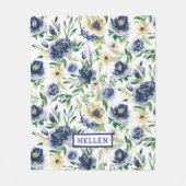 Couverture Polaire Aquarelles violet bleu & fleurs jaunes motif (Devant)