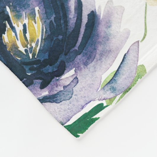 Couverture Polaire Aquarelles violet bleu & fleurs jaunes motif (Coin)