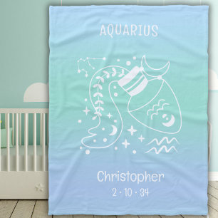 Couverture Polaire Aquarius Zodiac Star Nom Birthdate Bébé Bleu