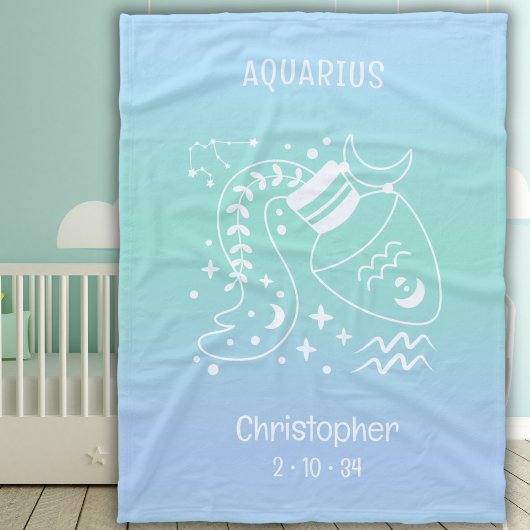 Couverture Polaire Aquarius Zodiac Star Nom Birthdate Bébé Bleu