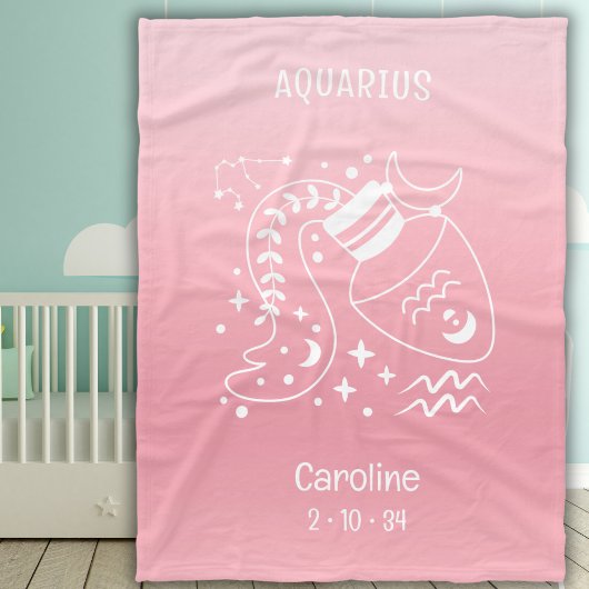 Couverture Polaire Aquarius Zodiac Star Nom Birthdate Pink Baby