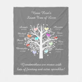 Couverture Polaire Arbre de grand-maman (coeurs), noms et dates (Devant)