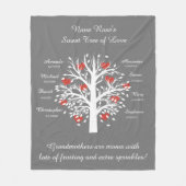 Couverture Polaire Arbre de grand-maman (coeurs), noms et dates (Devant)