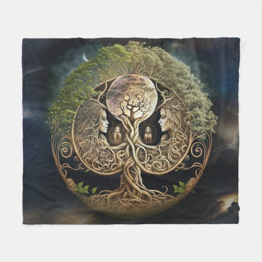 Couverture Polaire Arbre de la déesse et de la lune (Devant (Horizontal))