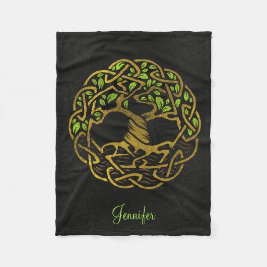 Couverture Polaire Arbre de la vie - Yggdrasil - or avec le nom fait (Devant)