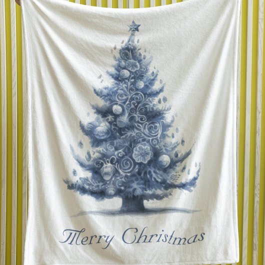 Couverture Polaire Arbre de Noël dans Delft Blue personnalisable
