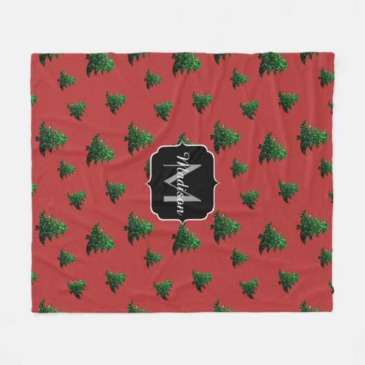 Couverture Polaire Arbre de Noël étincelant vert étincelant Monogram  (Devant (Horizontal))