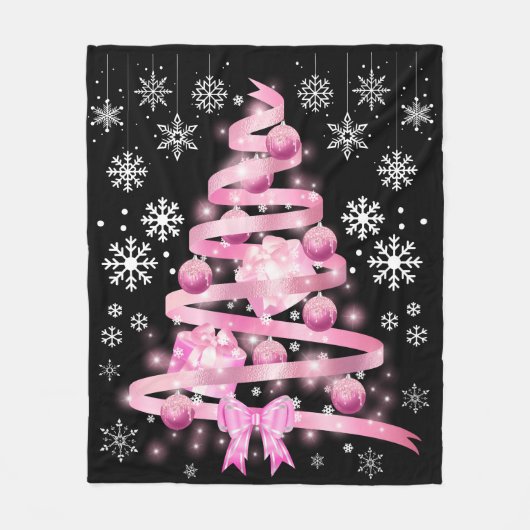 Couverture Polaire Arbre de Noël rose pâle blanc Snowflake (Devant)