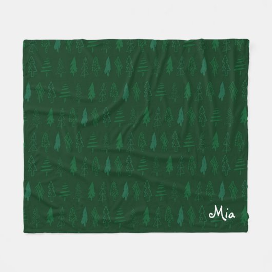Couverture Polaire Arbre de Noël Vert & Nom ou Monogramme (Devant (Horizontal))