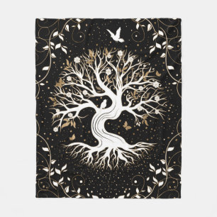 Couverture Polaire Arbre de vie - Yggdrasil - noir blanc et or
