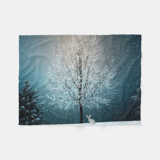Couverture Polaire Arbre givré le soir (Devant (Horizontal))