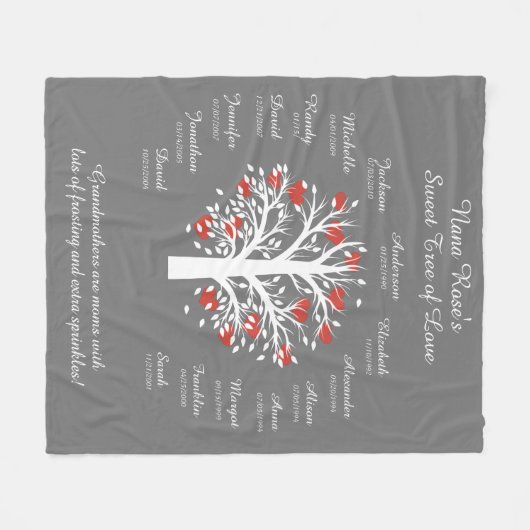 Couverture Polaire Arbre grand-mère (coeurs), blanc/gris, 15 noms/dat (Devant (Horizontal))