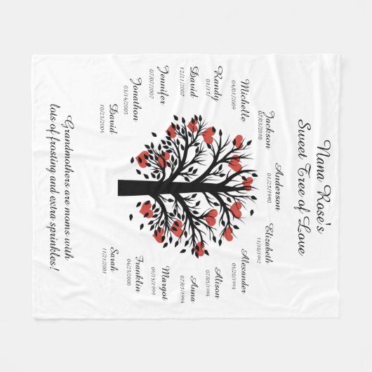Couverture Polaire Arbre grand-mère (coeurs), noir/blanc, 15 noms/dat (Devant (Horizontal))