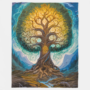 Couverture Polaire Arbre lumineux enchanteur Yggdrasil Paysage magiqu