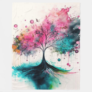 Couverture Polaire Arbre mystique moderne & gras (bleu, rose, orange)